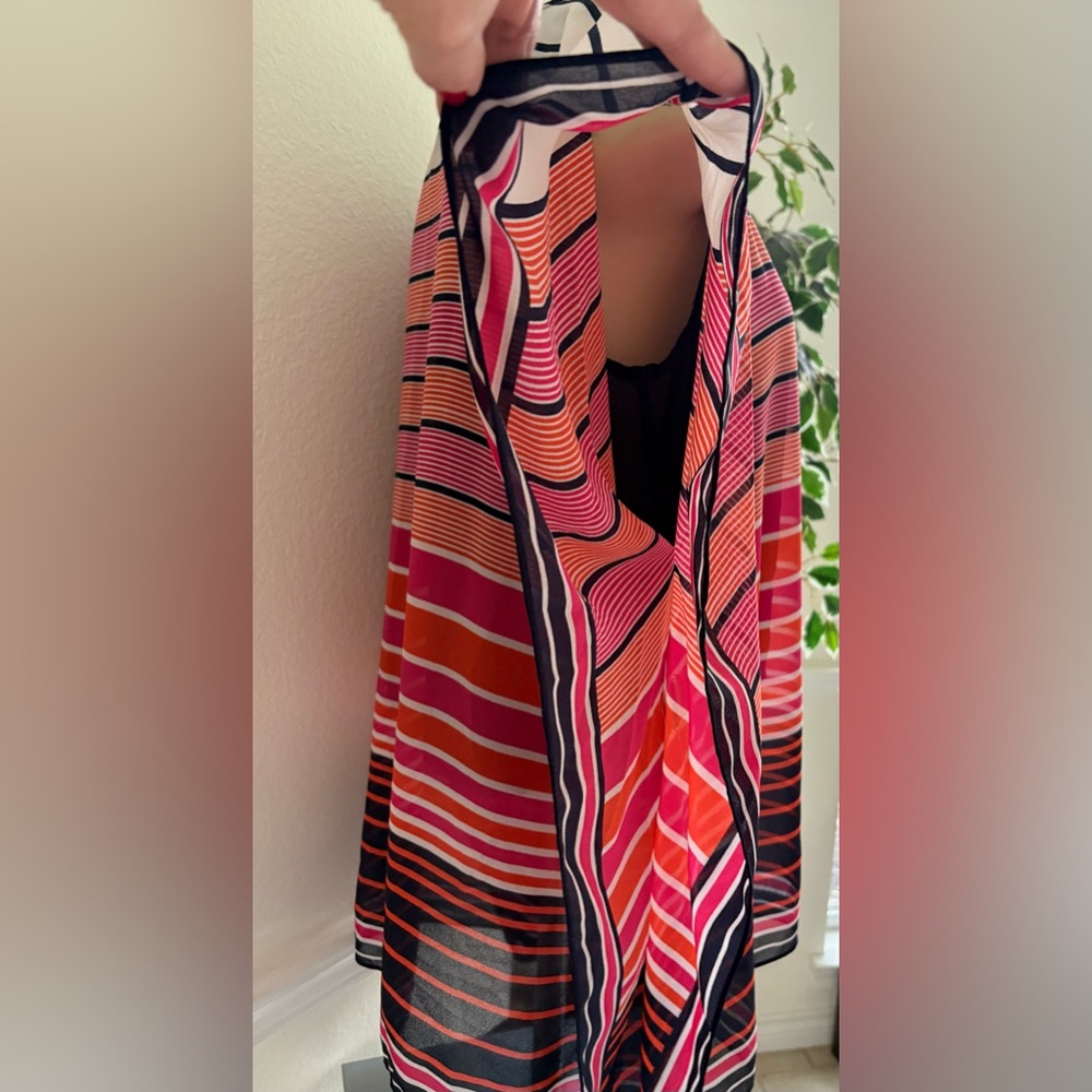 Michael Kors Pink and Red Striped Poncho Style Blouse - Picture 7 of 10